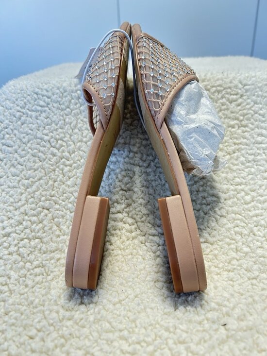 J. Crew Factory Rhinestone Mesh Slide Sandals Tan/Beige Size 7M - Picture 6 of 7